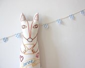 Fabric Fox Plush with Embroidered Hearts Made to Order