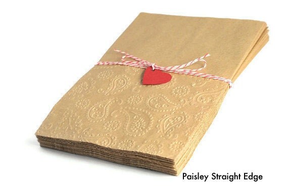 12 paisley embossed kraft paper bags . 5 by 7.25 inches . natural . candy bag . gift bag . brown . merchandise bag . favor . gift wrap