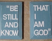 Christian Vintage WORD Art - Be Still and Know - Two Pieces 9 x 14 Aqua and White