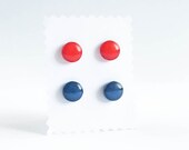 Red and blue stud earrings - Set of little post earrings