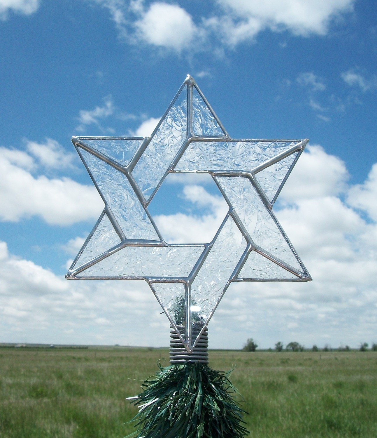 Medium Jewish Tree Topper, Star of David Stained Glass, Festival of Lights