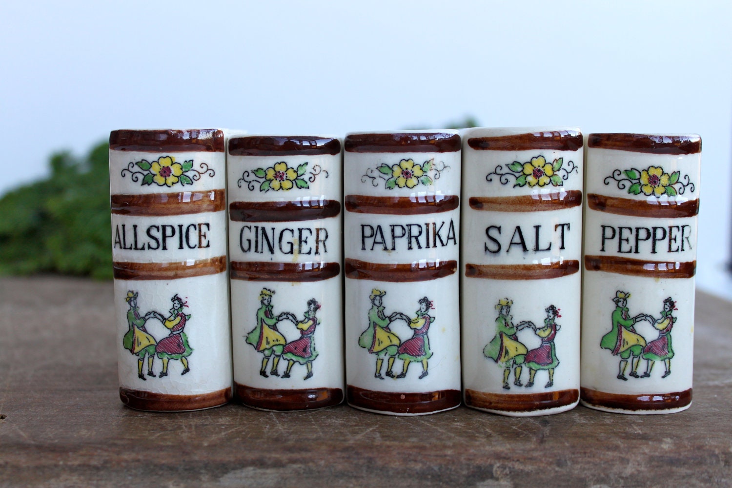 Vintage set of 5 spice shakers