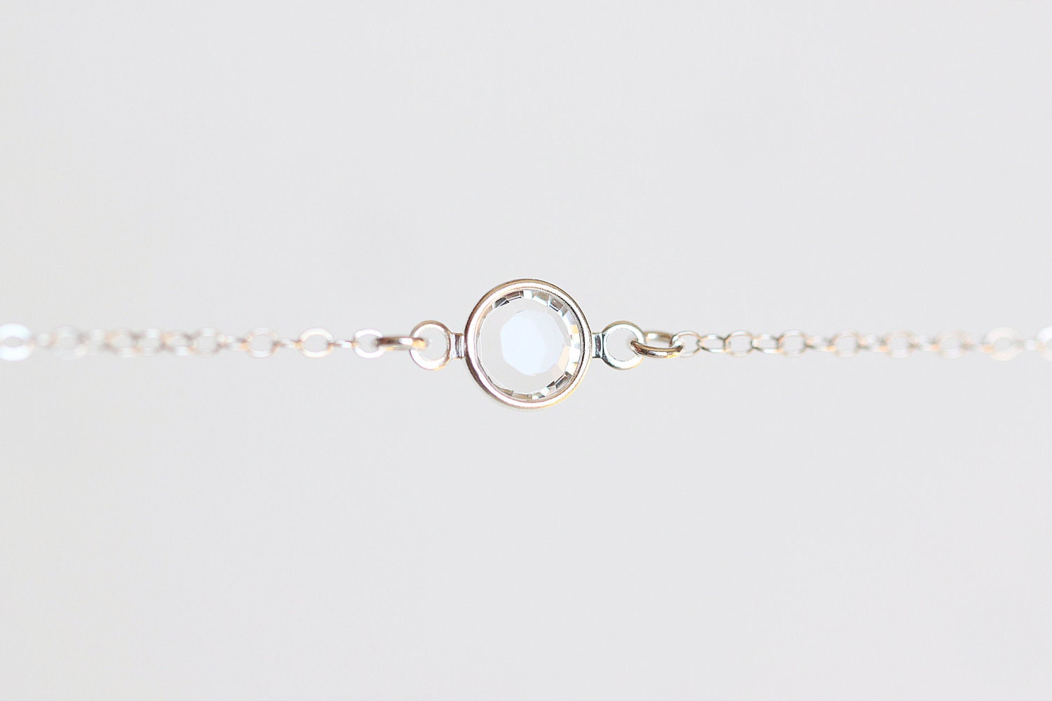 Crystal Sterling Silver Necklace - simple diamond clear crystal everyday jewelry by petitor
