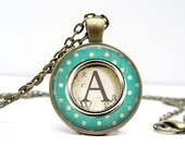 Typewriter Key Necklace - Green Dot - Glass Art Pendant Picture Pendant Photo Pendant Handcrafted Personalized Jewelry by Lizabettas