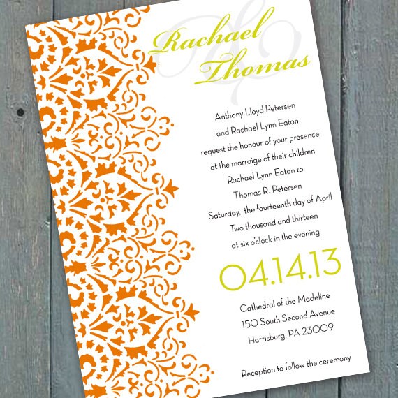 ... border, tangerine and lime invitation, damask bridal shower, IN164