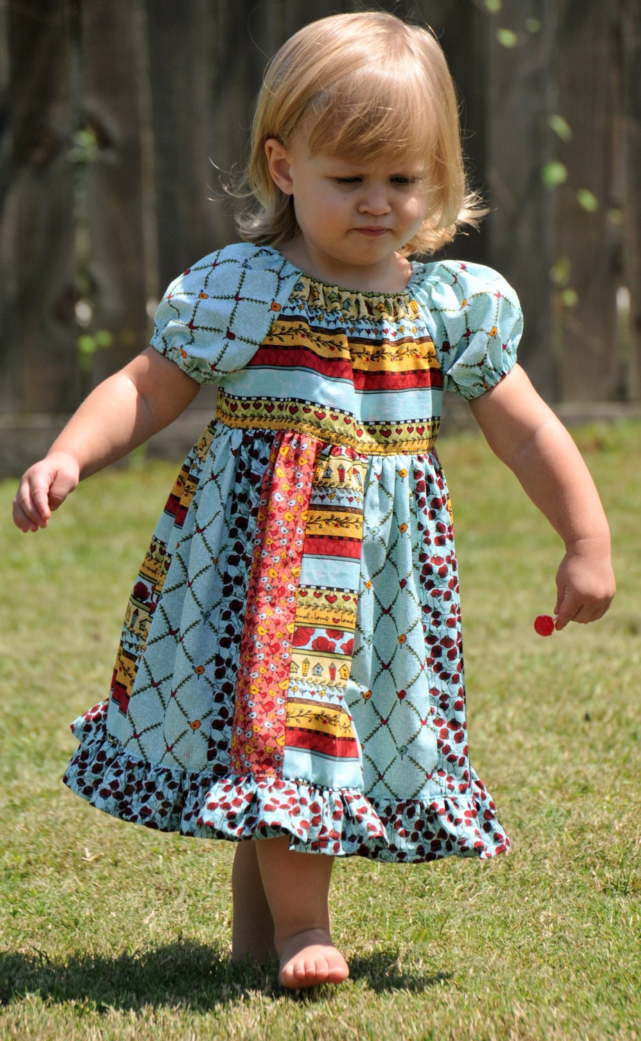 Birds and Poppies Peasant Dress SIZES 6-8