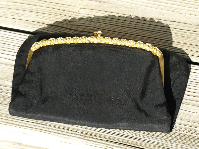 Vintage Black Clutch 24K Gold Plated Frame HL