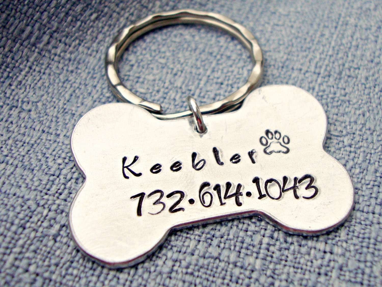 Hand Stamped Aluminum Pet ID Tag Dog Bone Pet Tag Custom Pet Tag Personalized Pet Tag