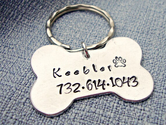 Hand Stamped Aluminum Pet ID Tag Dog Bone Pet Tag Custom Pet Tag Personalized Pet Tag