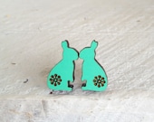 Summer Love Bunny Wooden Studs in Mint Green - Laser Cut Wood Hand Painted Rabbit Earrings