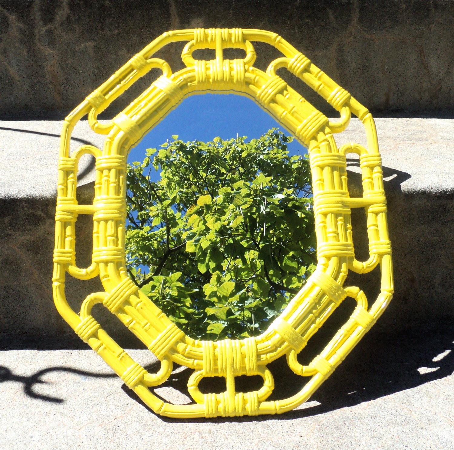 Lemon Yellow Bamboo Wall Mirror