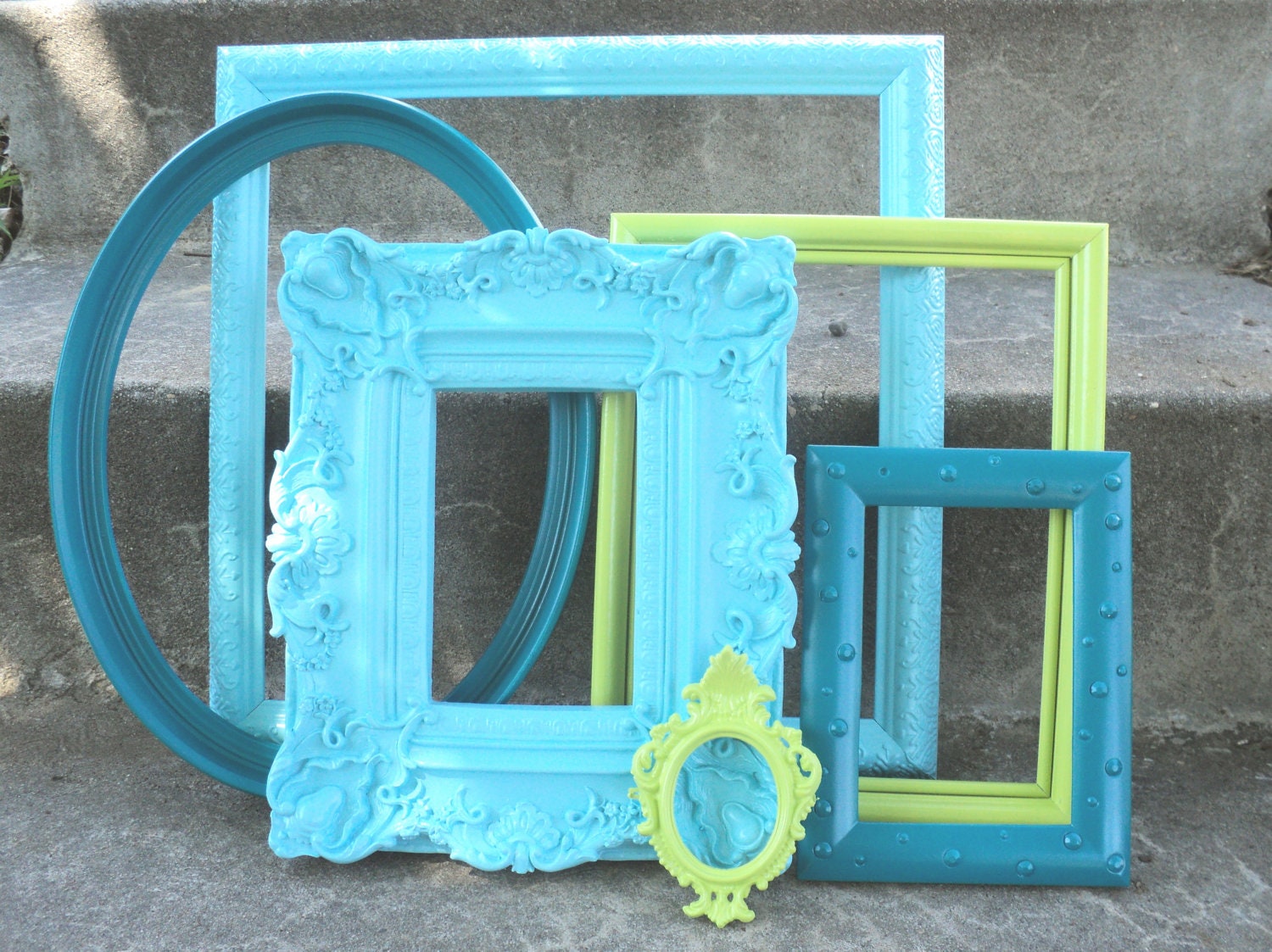 Blues and Green Picture Frame Set Ornate
