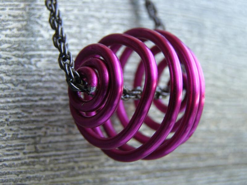 Math Necklace - Loxodrome Spherical Spiral Coil Pendant in Fuchsia