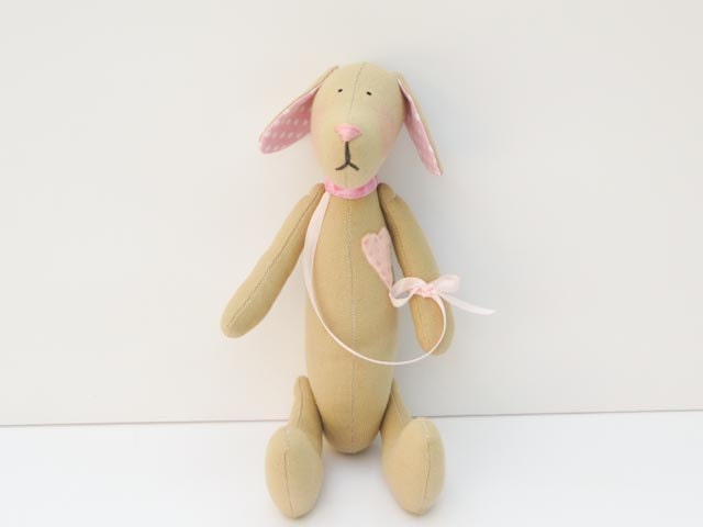 Handmade fabric toy -cute little dog- child friendly stuffed animal ,plush toy softie - biege pink puppy- gift for girl and boy