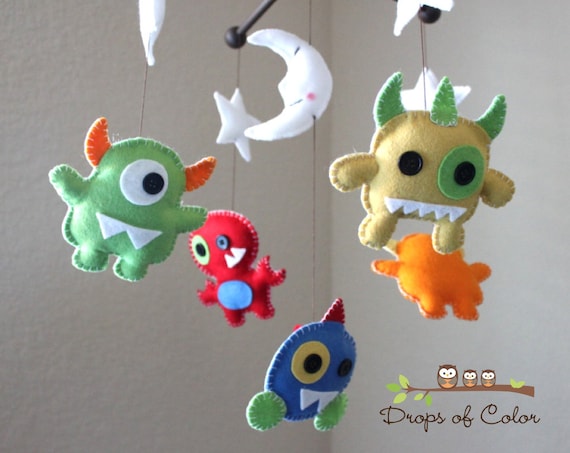 Baby Mobile - Baby Crib Mobile - Nursery Monsters Mobile - Aliens Mobile (You Can Pick Your Colors)