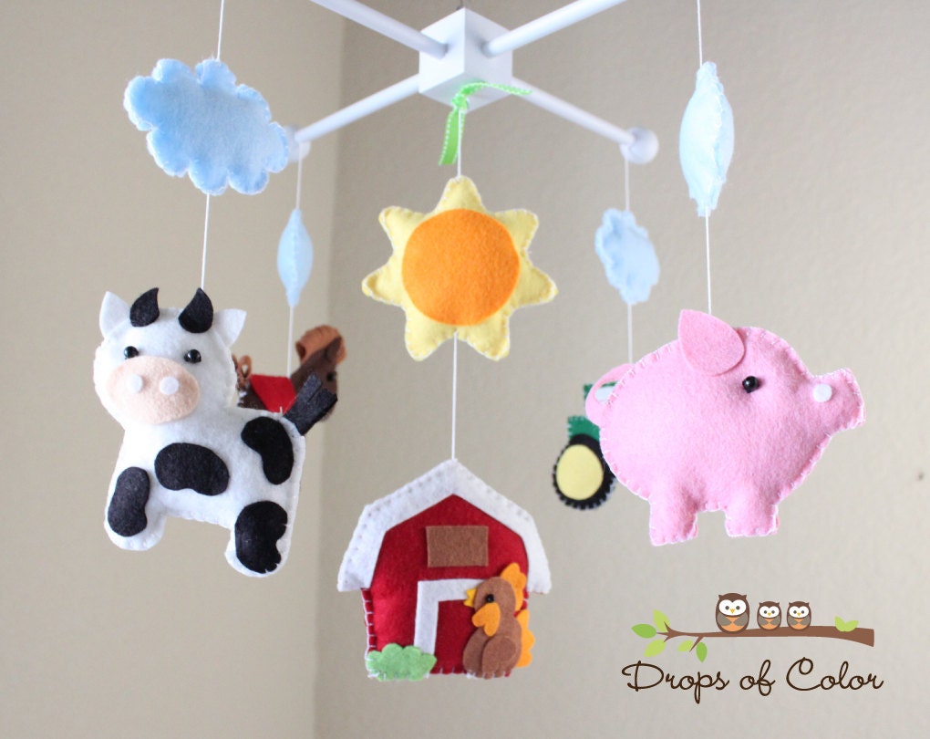 Baby Crib Mobile - Baby Mobile - Farm Mobile - Nursery Crib Mobile - Cow, Pig, Dog, Rooster, Barn "Old Macdonald Farm Mobile"