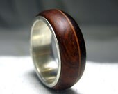 Wooden Ring with Sterling Silver Lining - Cocobolo with Offset Brown Stripe