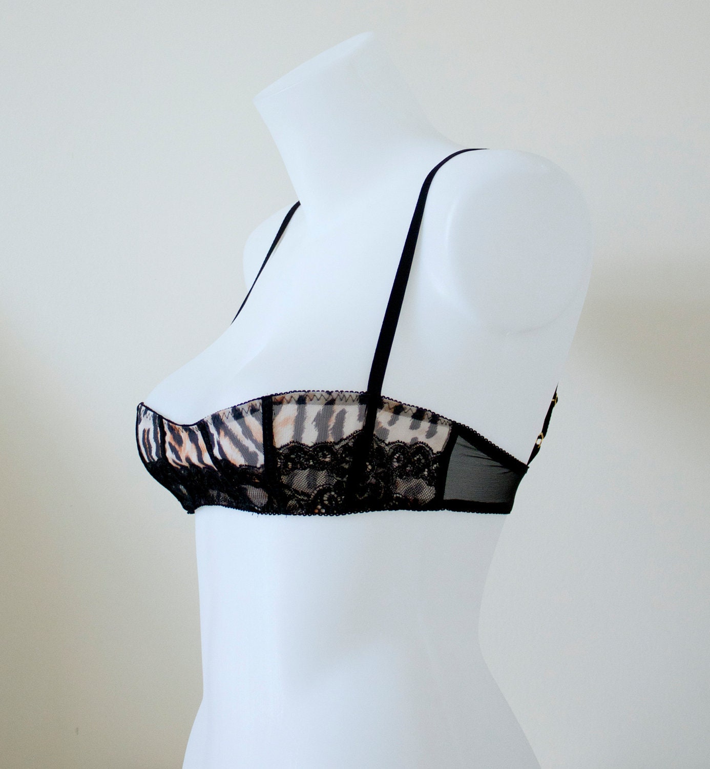 Shelf bra in Animal Print with Black Lace Overlay- Free Shipping