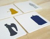 Doctor Who Letterpress Coasters - Set of 4 - Tardis, Dalek, Cyberman, and Weeping Angel