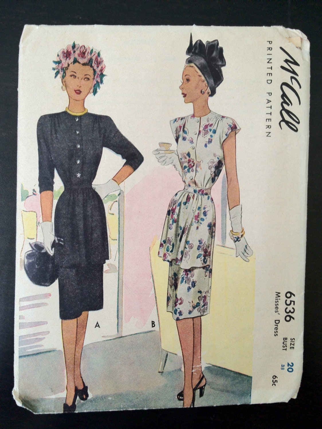 1940s Dress Pattern McCall 6536 Bust 38 Size 20