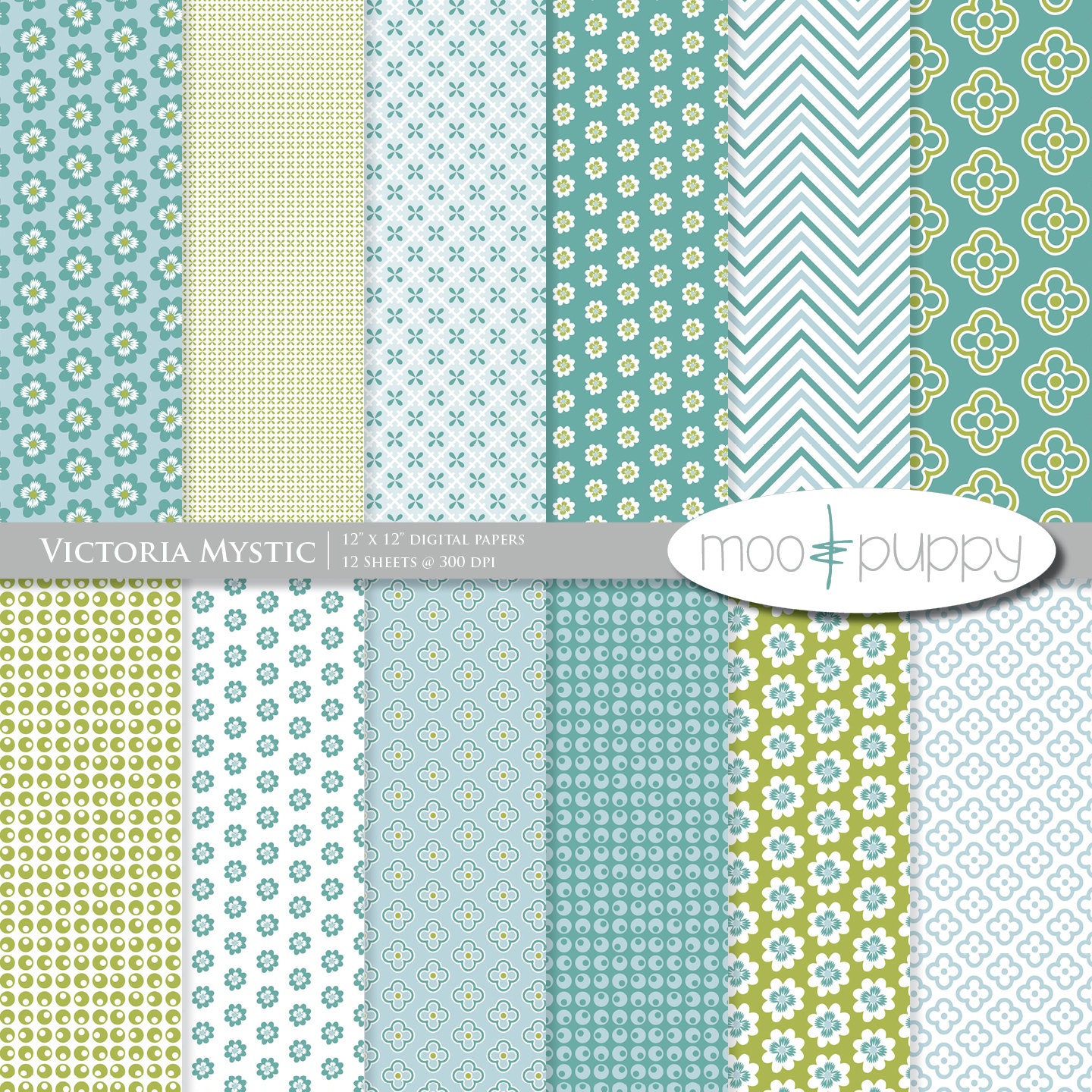 Digital Scrapbooking Paper -  Victoria Mystic  -- INSTANT DOWNLOAD
