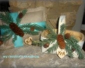 Flower Girl Basket and Ring Bearer SET Rustic Winter Wedding Pine Cones and Fir Personalized