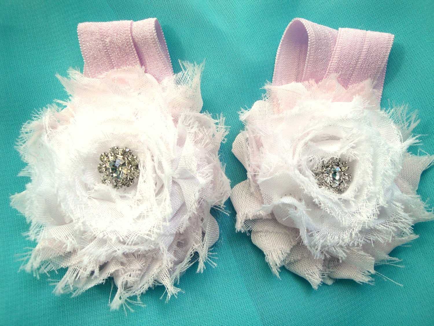 Barefoot Sandals,Baby Shoes, Baby Sandals, Baby Barefoot Sandals, Barefoot Blossom (TM), Pink and White, Rhinestone Shabby Chiffon