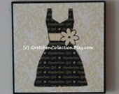 FREE SHIP Boutique ASU Appalachian State Dress Mixed-Media Art Block Painting, Acrylic and Paper , Cute Yellow/Black/White  8 X 8