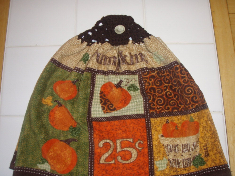 Pumpkin Crocheted Hanging Dish Towel (Double)