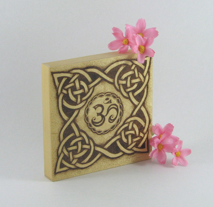 Ohm Yoga - Wood Pyrography - Ohm Celtic Knot Wall Hanging
