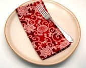 Red Cloth Napkins, Lotus Flowers, Made to Order, 18 Inch, Set of Two