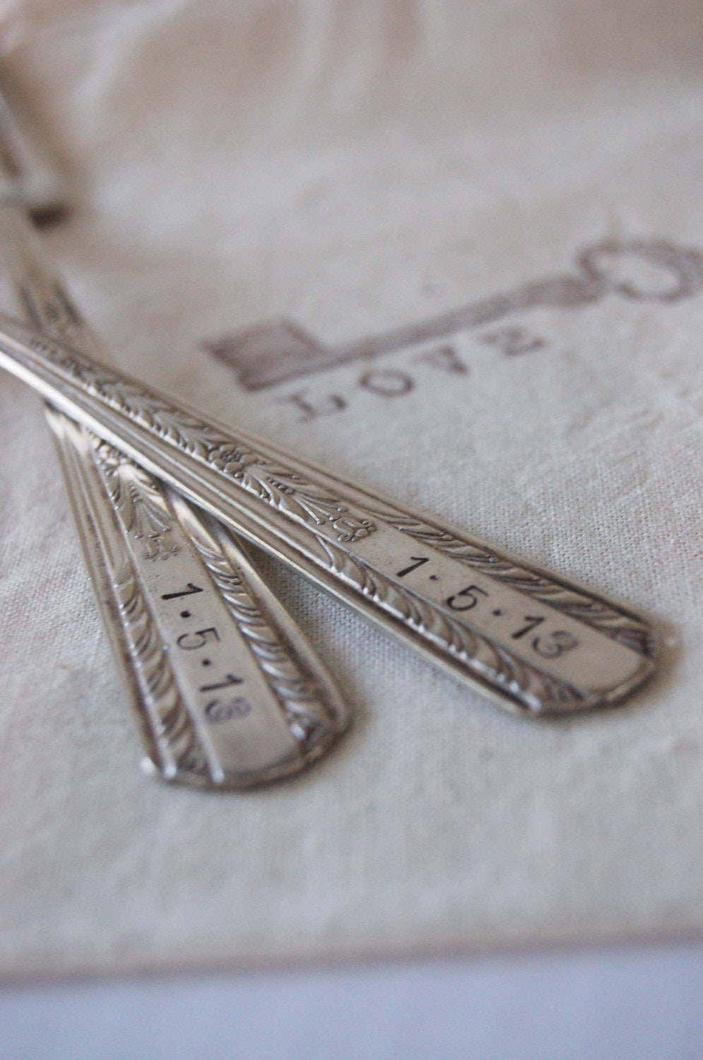 Dinner Fork Hand Stamped Vintage Silver Plate Fork Set for Bride and Groom - Mr. and Mrs.with Customized Wedding Date