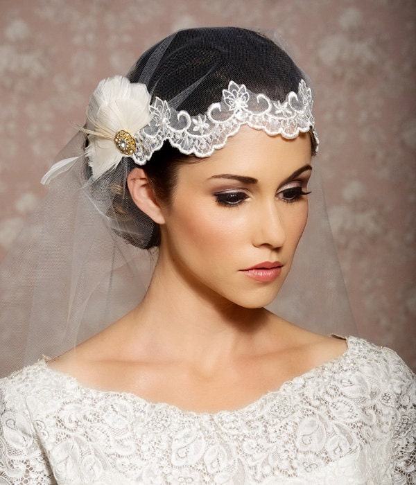 Juliet Cap Veil,  Ivory Lace Cap Veil, Art Deco Veil, Juliet Veil, Tulle Veil, Vintage Veil, Great Gatsby Veil - Made to Order - Agnes