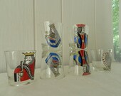 Vintage Playing Cards Game Night Jack King Queen Hearts Cocktail Glasses Barware Set of 6