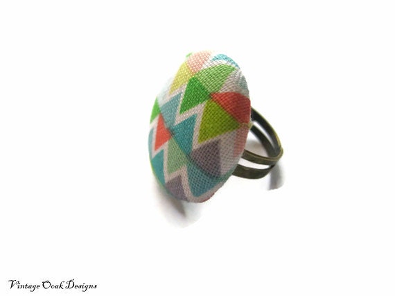 button chevron ring,chevron ring, fabric button chevron multicolored ring, minimalist jewelry, gift for her, gift under 15, chi tea design