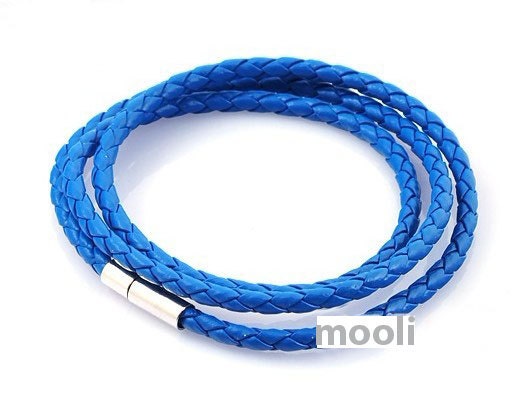 Men 3 Circles blue leather woven bracelet with invisible clasp jewelry bangle bracelet cuff B670