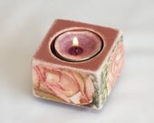 Roses Candle Holder, Pastel Pink Flowers, Terracotta Candle holder ohtteam