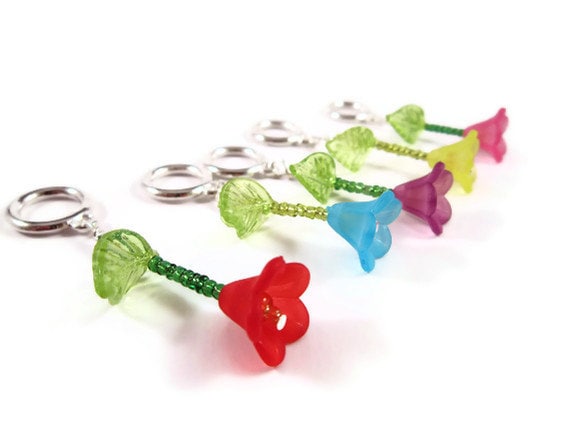 Knitting Stitch Markers - Set of 5 - Long Stemmed Flowers - Size US13