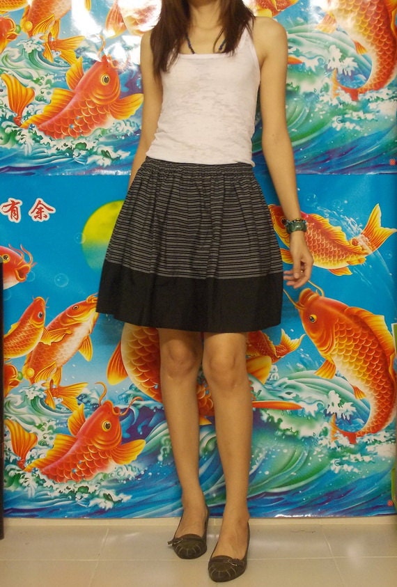 My Cute Mini Skirt - Thai Batik Black and White - Cotton, Free size.