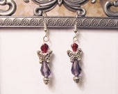 Beautiful Angel Earrings with Garnet and Swarovski Crystals