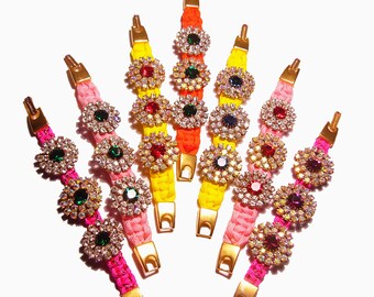 Custom Neon Paracord Vintage Rhinestone Bracelet - Bohemian Sparkle