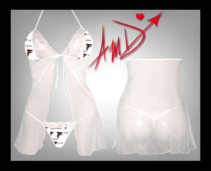 NFL Atlanta Falcons Sexy custom made to fit lingerie scalloped lace accent teddy baby doll dress with matching G string set