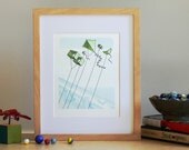 Kites Flying Over Bridge - Letterpress Art Print