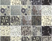 36 Liberty print Grey charm squares, 5" patchwork squares in dove, charcoal and graphite