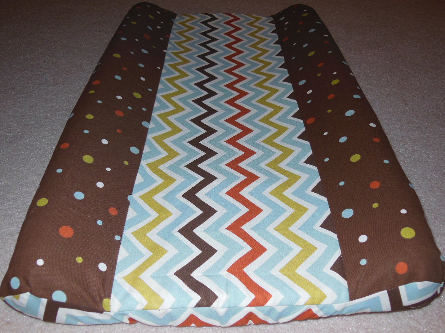 Ready To Ship  Changing pad cover Brown / blue   Zigzag, Polka dot