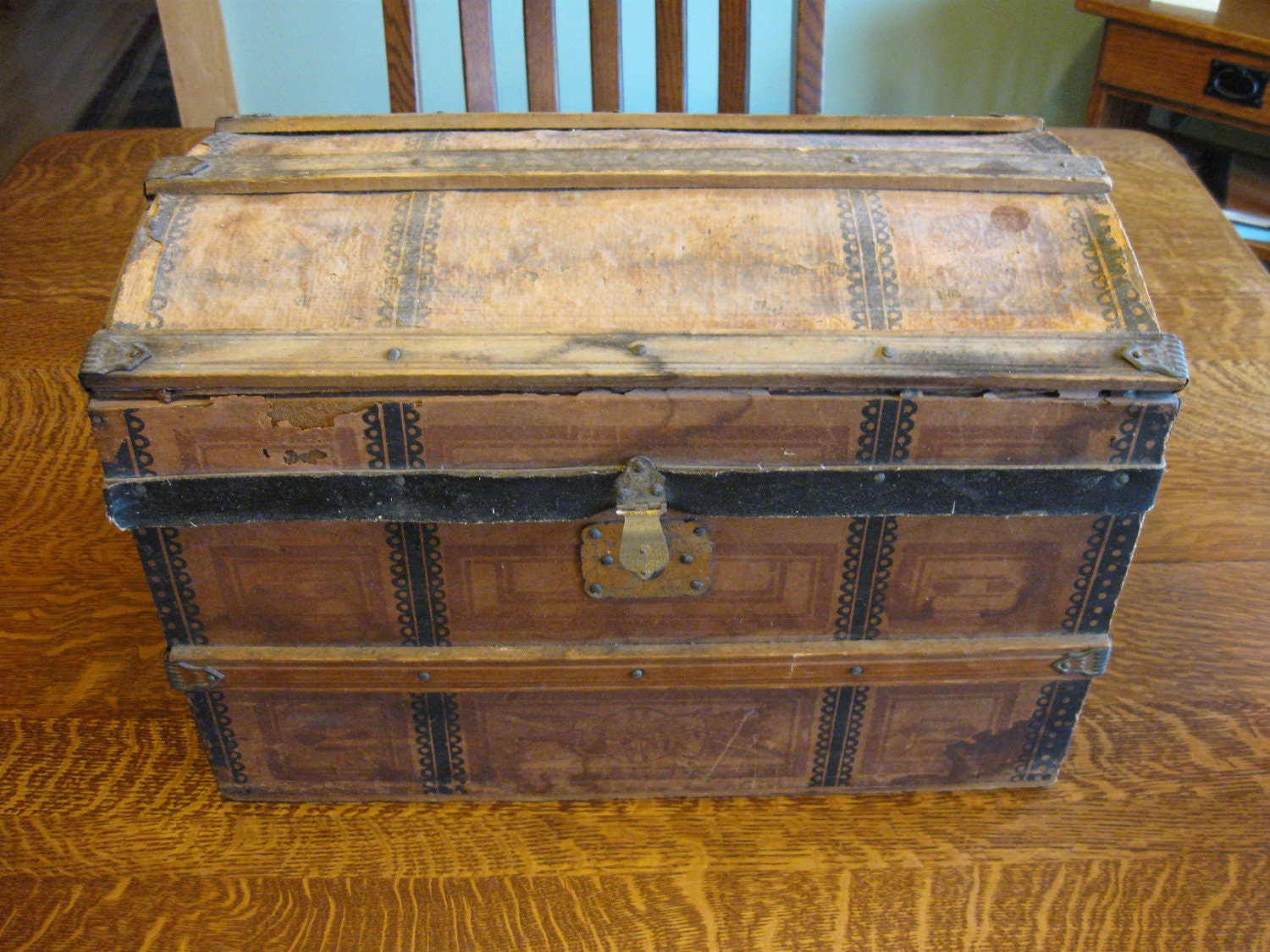 Antique doll steamer trunk