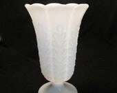 Vintage Oak Leaf Pedestal Milk Glass Vase Wedding Decor Centerpiece
