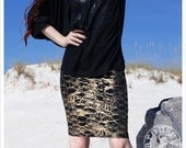 GOLD Mermaid Mini Skirt - Metallic Womens Pencil Skirt  - gold black -  SMALL - Metallic SKIRT