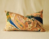 Clarence House Pillow Cover Hand Printed in Italy with Peacocks and Pheasants Vintage 14"x24"