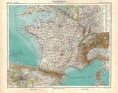 Vintage Map of France 1912 Stieler Atlas